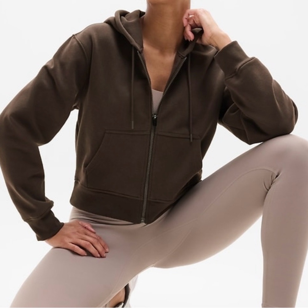 Athleta Forever Fleece Full Zip Hoodie. XS Color “truffle” brown.